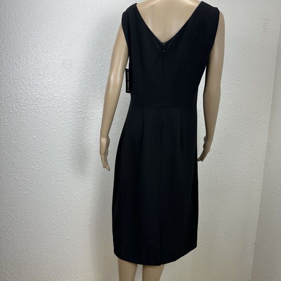 Donna Morgan Draped Front Sleeveless Sheath Dress Black V-back Size L Capsule - Picture 7 of 10